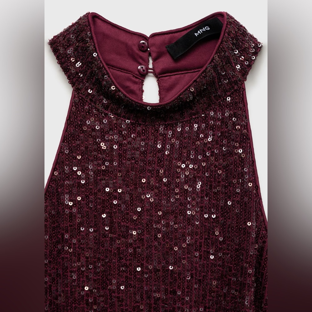 Mango Burgundy sequined halter neck dress NWT - Picture 6 of 7